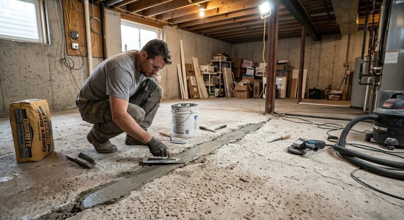Cracked Basement Floor Repair in Clermont County, OH